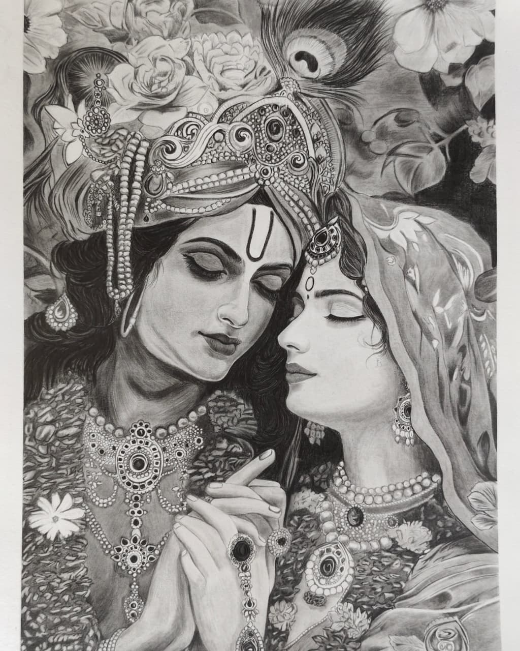Pencil drawing of Radha and Krishna