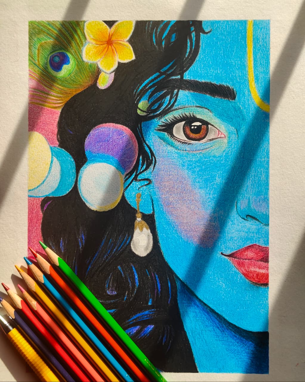 Colored pencil portrait of Krishna