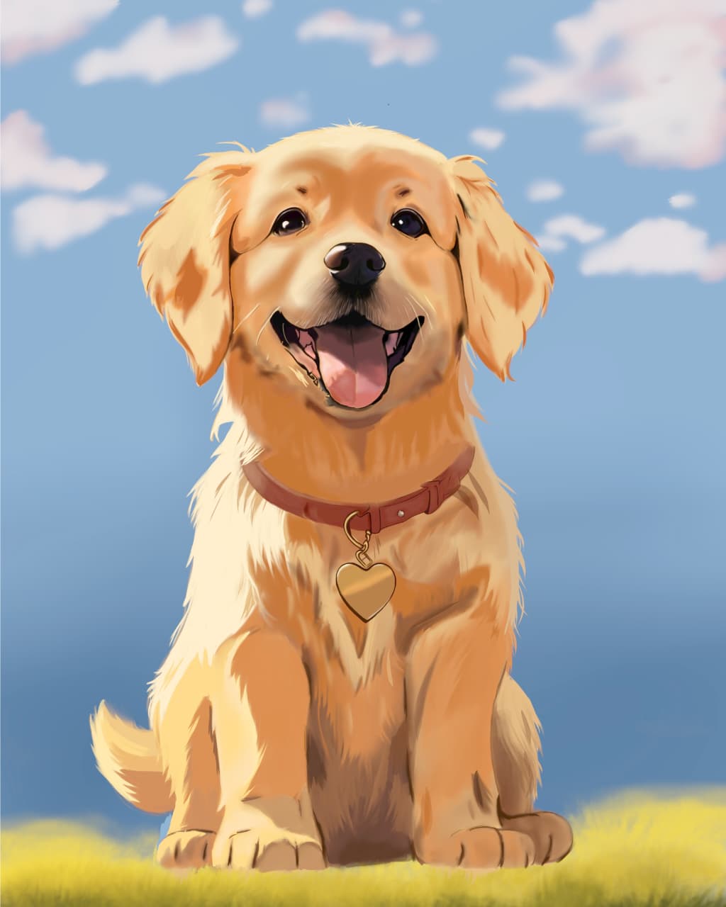 Digital painting of a golden retriever puppy